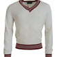 Dolce & Gabbana White Red Knitted V-neck Pullover Sweater