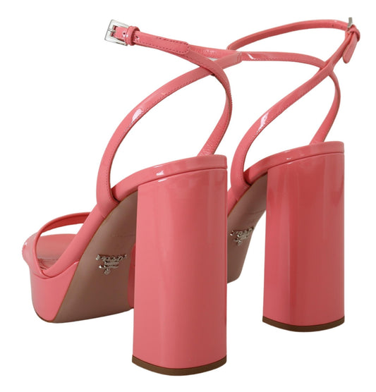 Prada Pink Patent Ankle Strap Platform Block Heels Sandals