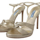 Prada Gold Leather Ankle Strap Stiletto Heels Sandals