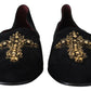 Dolce & Gabbana Black Suede Gold Cross Slip On Loafers Shoes