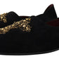 Dolce & Gabbana Black Suede Gold Cross Slip On Loafers Shoes