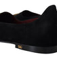 Dolce & Gabbana Black Suede Gold Cross Slip On Loafers Shoes