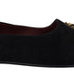 Dolce & Gabbana Black Suede Gold Cross Slip On Loafers Shoes