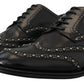 Dolce & Gabbana Black Leather Derby Dress Studded Shoes