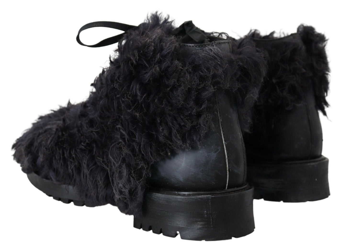 Dolce & Gabbana Black Leather Combat Shearling Boots Shoes