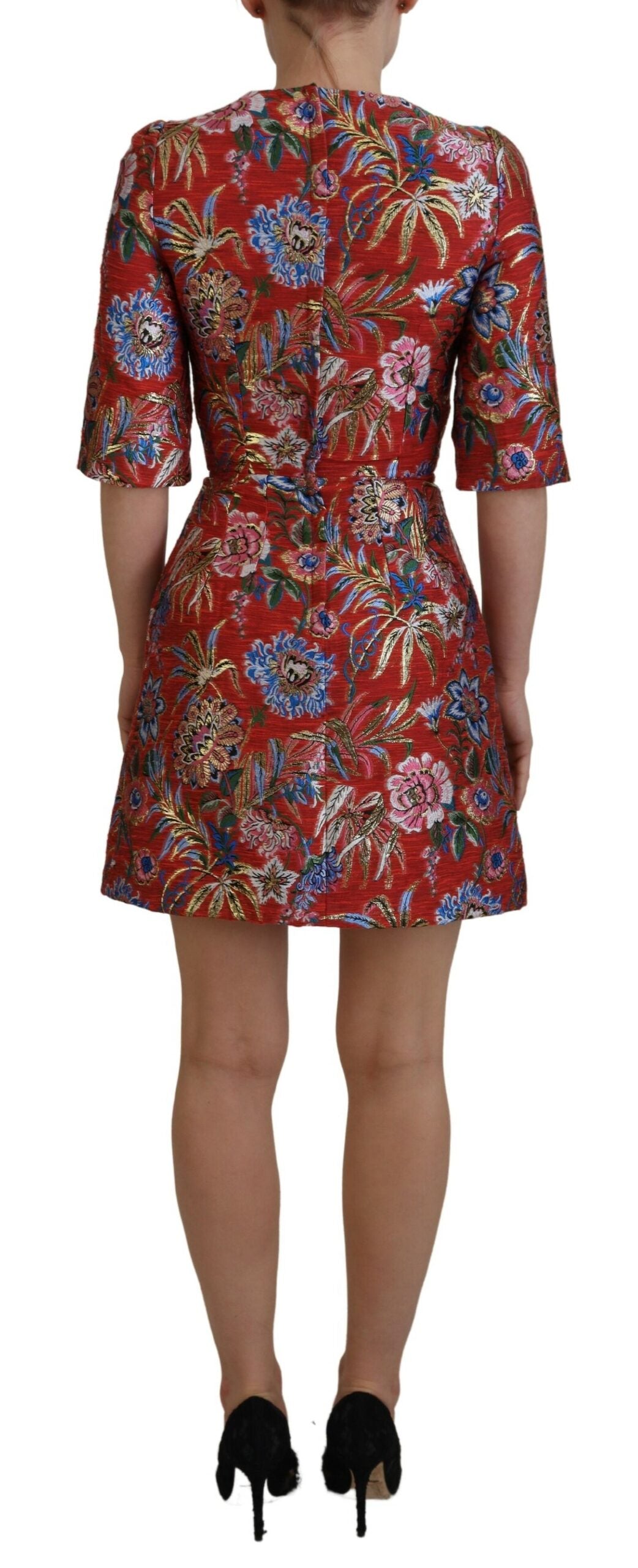 Dolce & Gabbana Red Floral Jacquard A-line Mini Dress