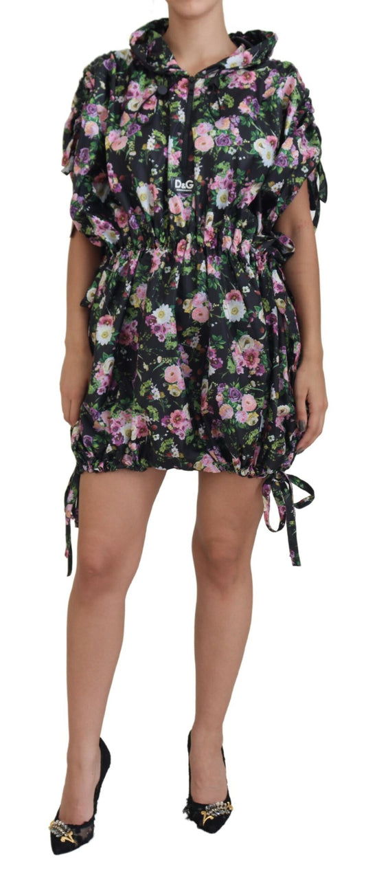 Dolce & Gabbana Elegant Black Floral Tie Mini Dress