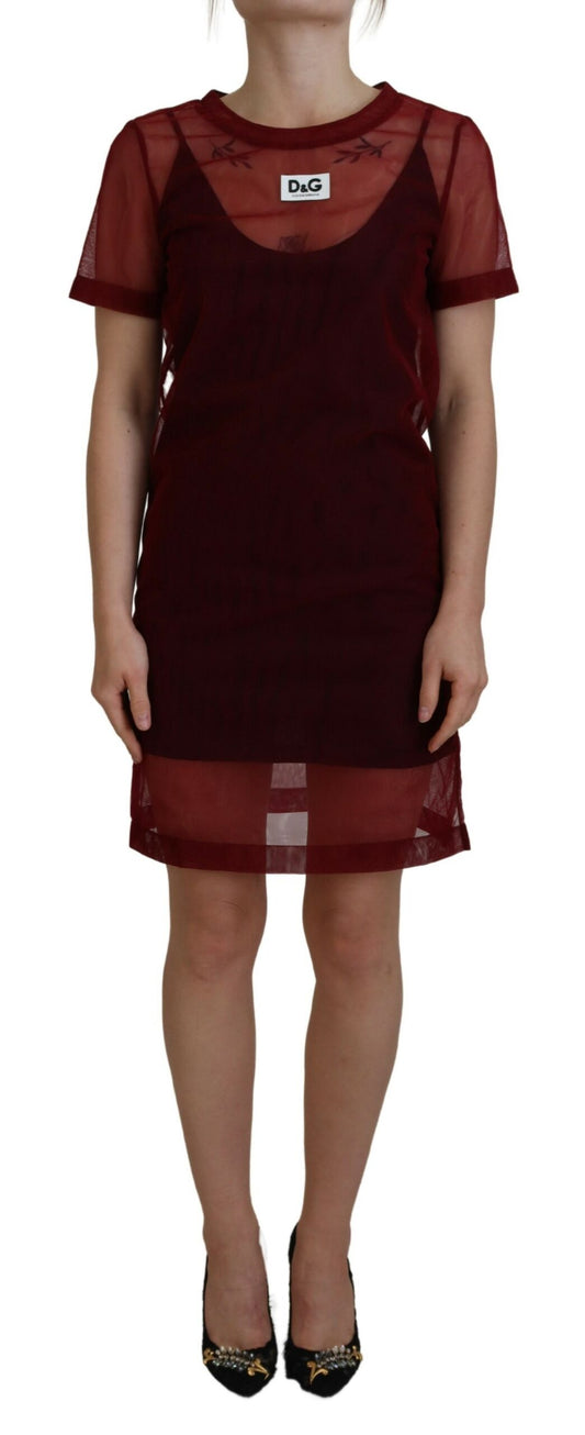 Dolce & Gabbana Maroon Nylon Two Layer Shift Mini Dress