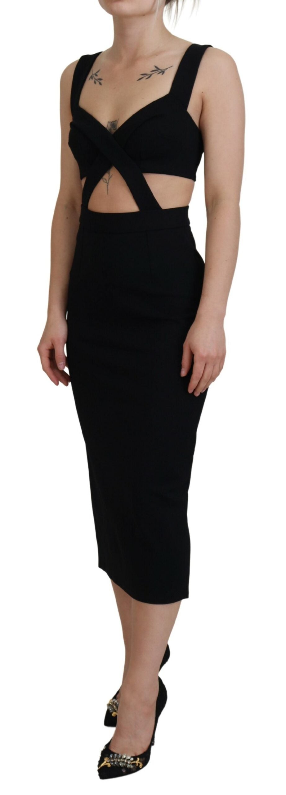 Dolce & Gabbana Black Viscose Bodycon Sheath Midi Dress