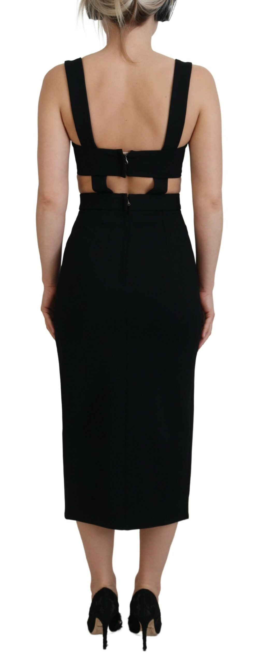 Dolce & Gabbana Black Viscose Bodycon Sheath Midi Dress