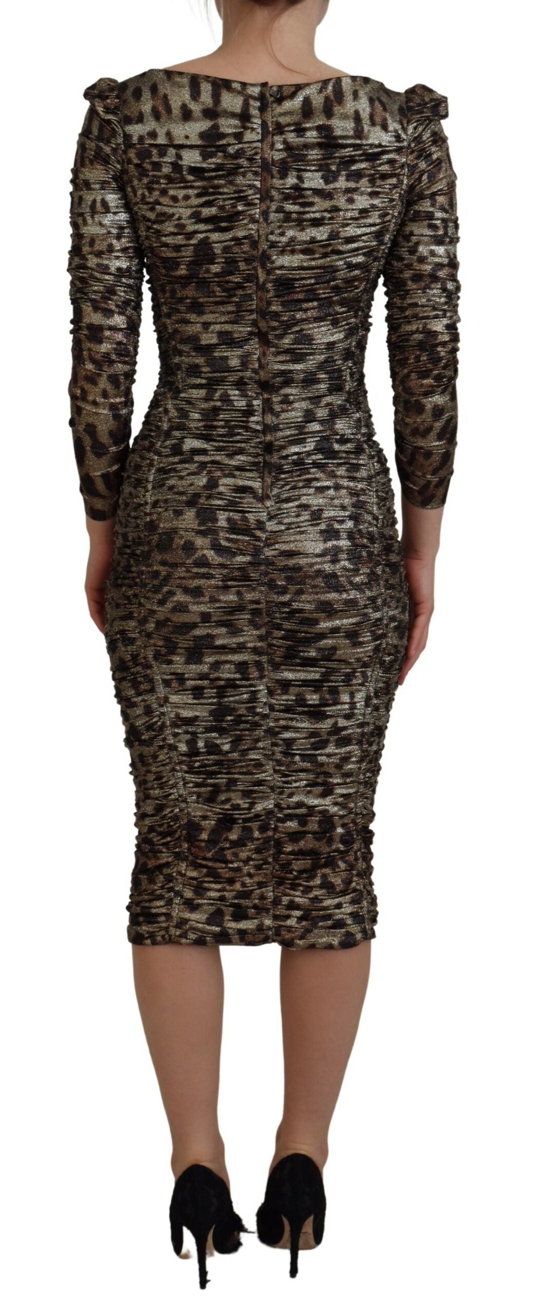 Dolce & Gabbana Multicolor Leopard Bodycon Sheath Midi Dress