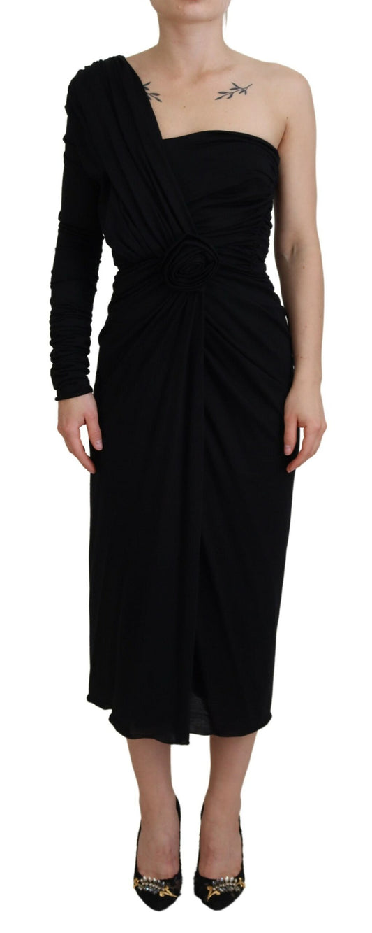 Dolce & Gabbana Elegant Black One-Shoulder Midi Dress