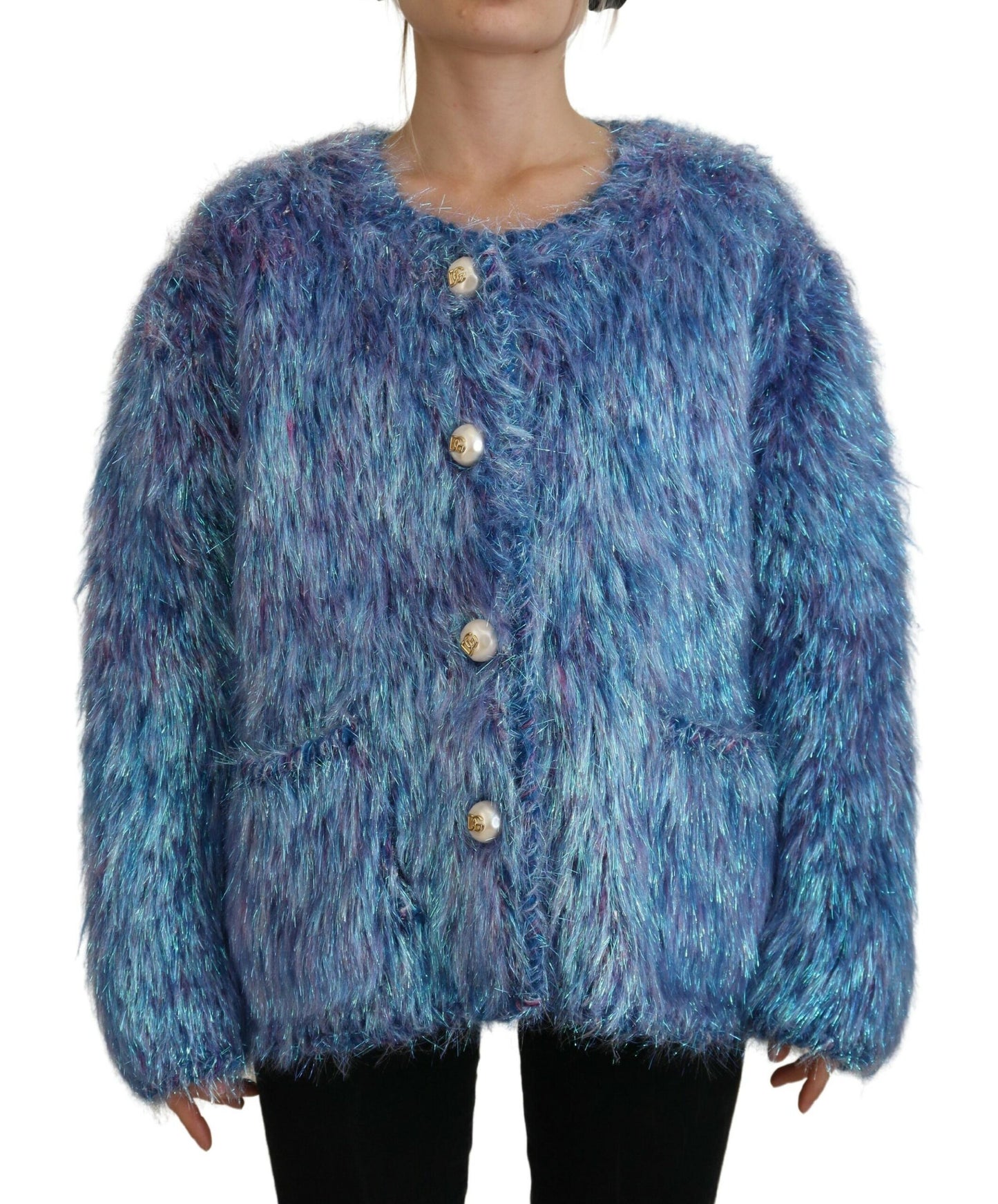 Dolce & Gabbana Blue Multicolor Fringes Jacket