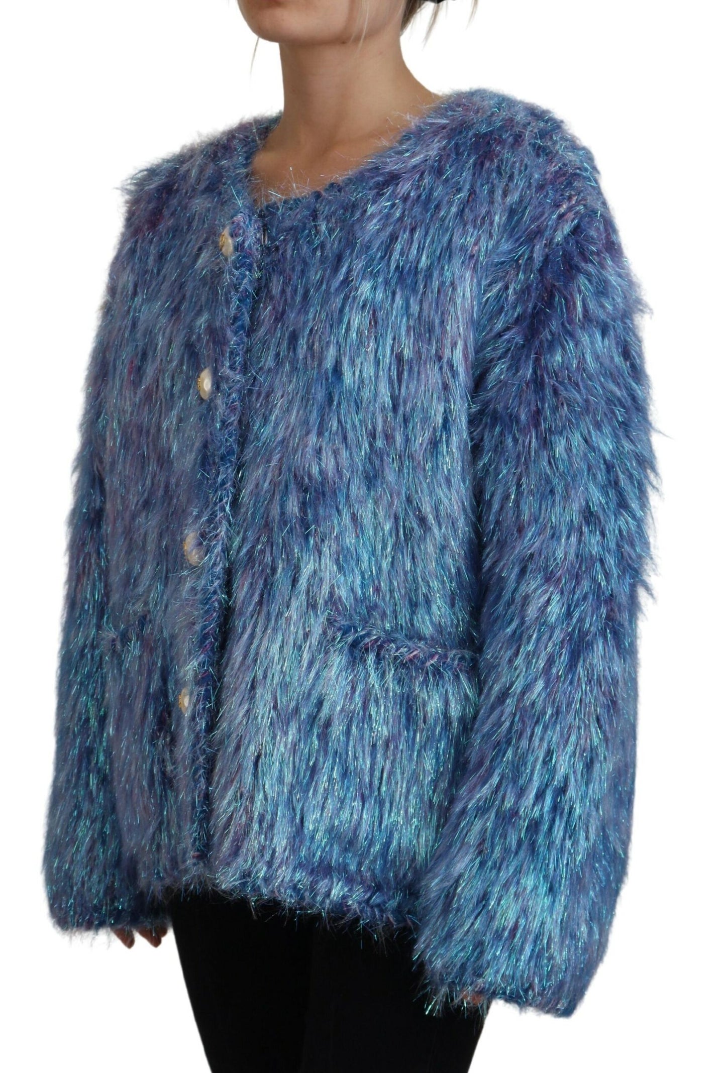 Dolce & Gabbana Blue Multicolor Fringes Jacket