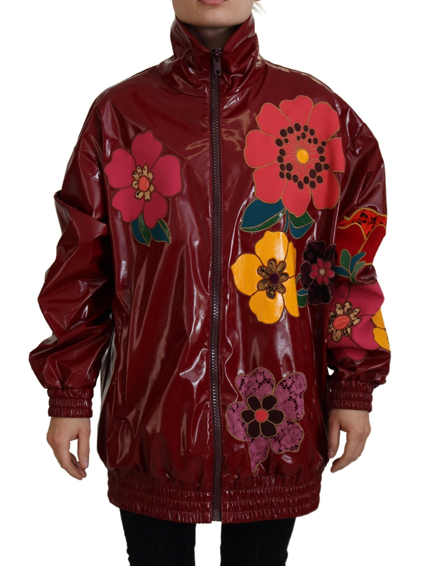 Dolce & Gabbana Maroon Floral Zip Jacket