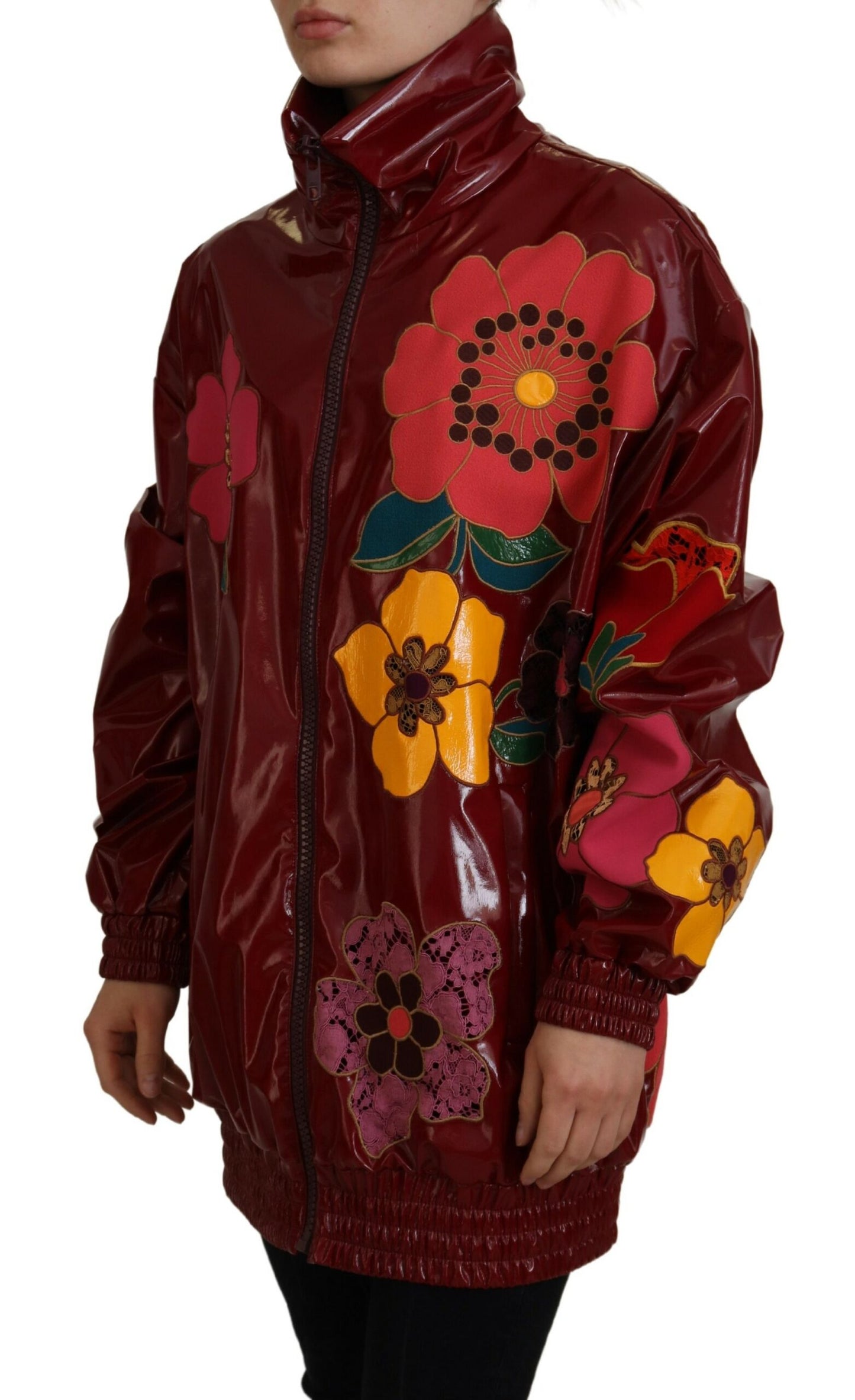 Dolce & Gabbana Maroon Floral Zip Jacket