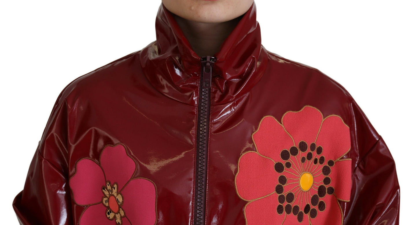 Dolce & Gabbana Maroon Floral Zip Jacket