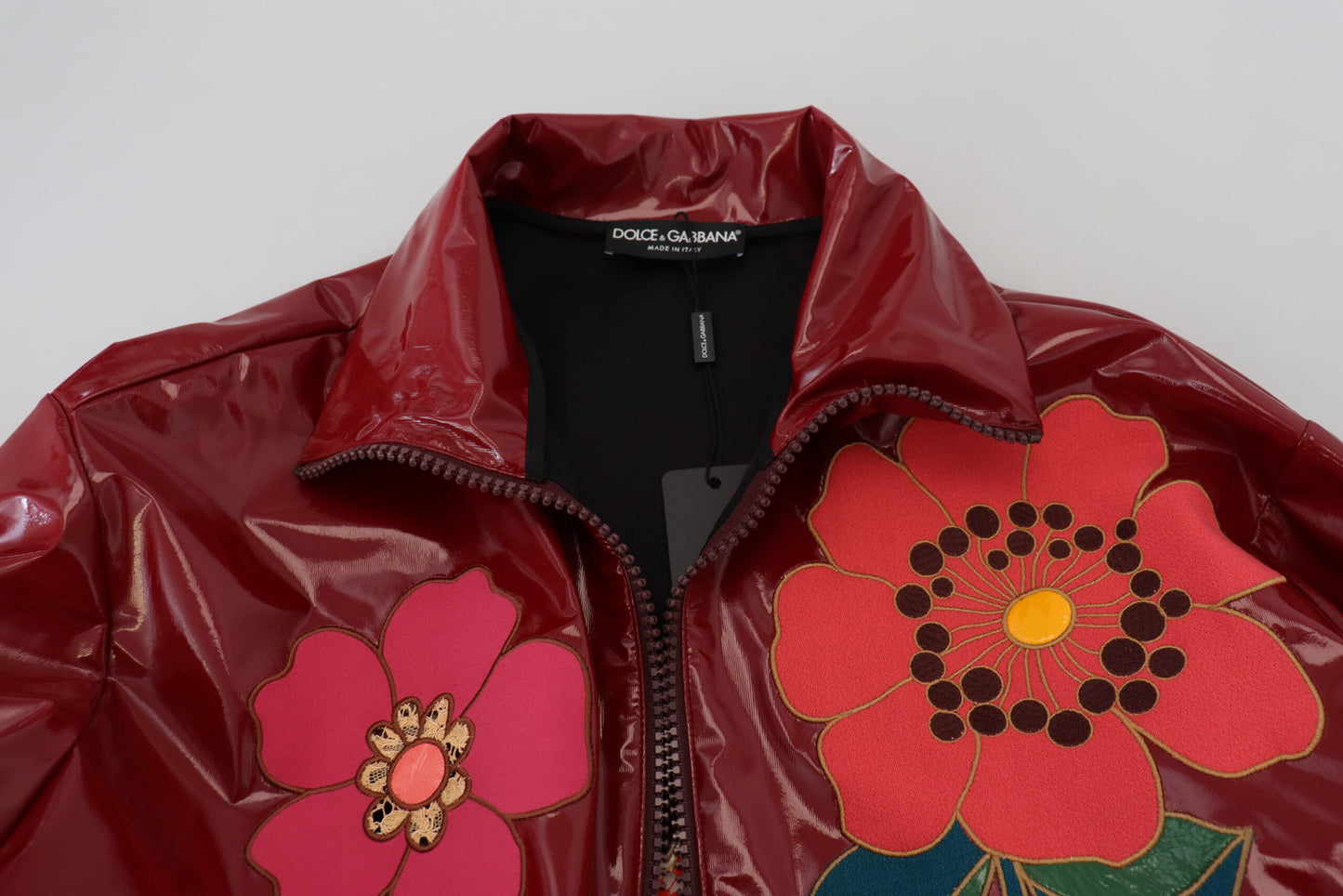 Dolce & Gabbana Maroon Floral Zip Jacket