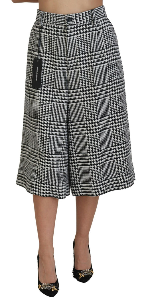 Dolce & Gabbana Gray Plaid High Waist Wide Leg Alpaca Pants