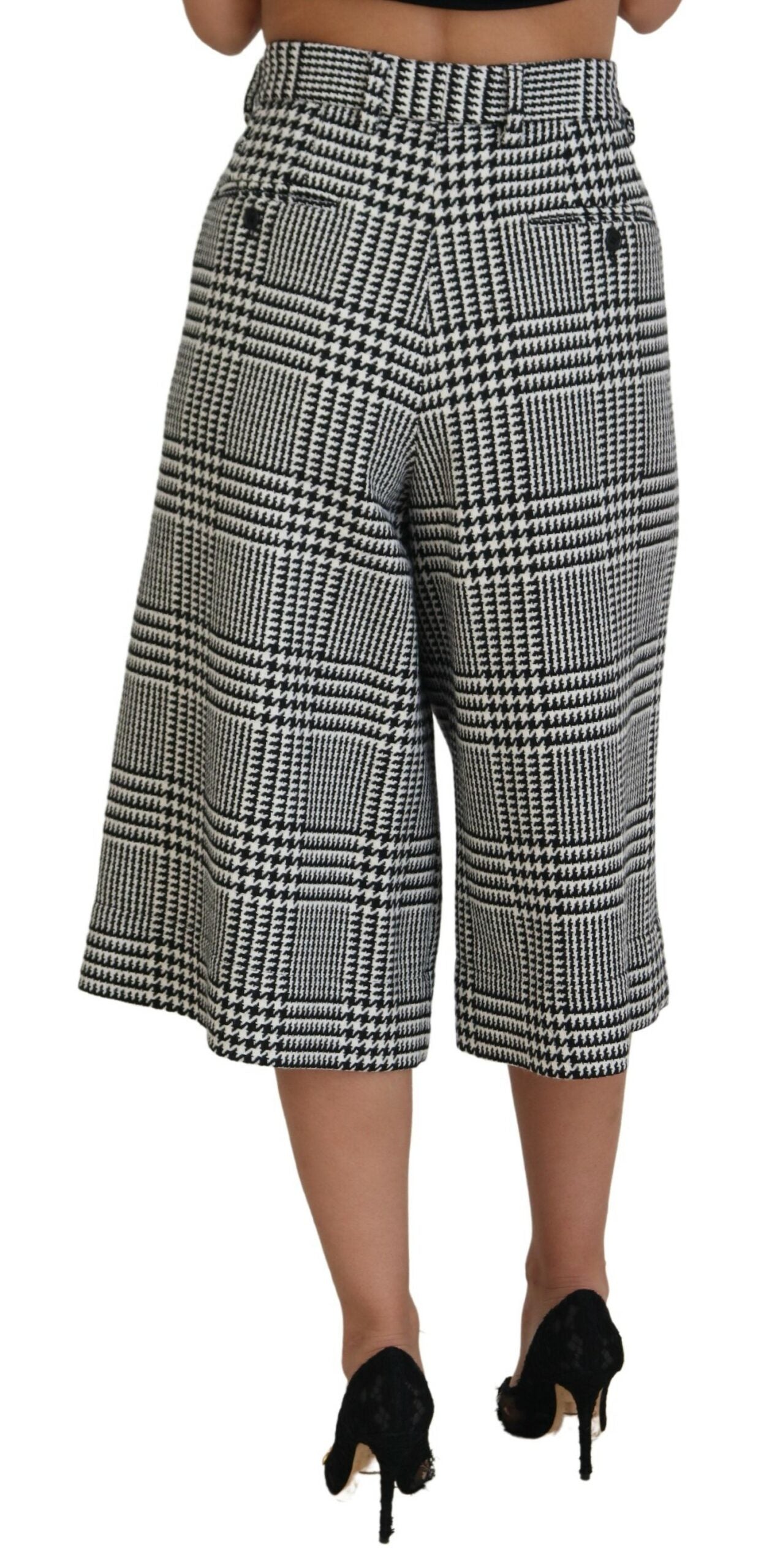 Dolce & Gabbana Gray Plaid High Waist Wide Leg Alpaca Pants