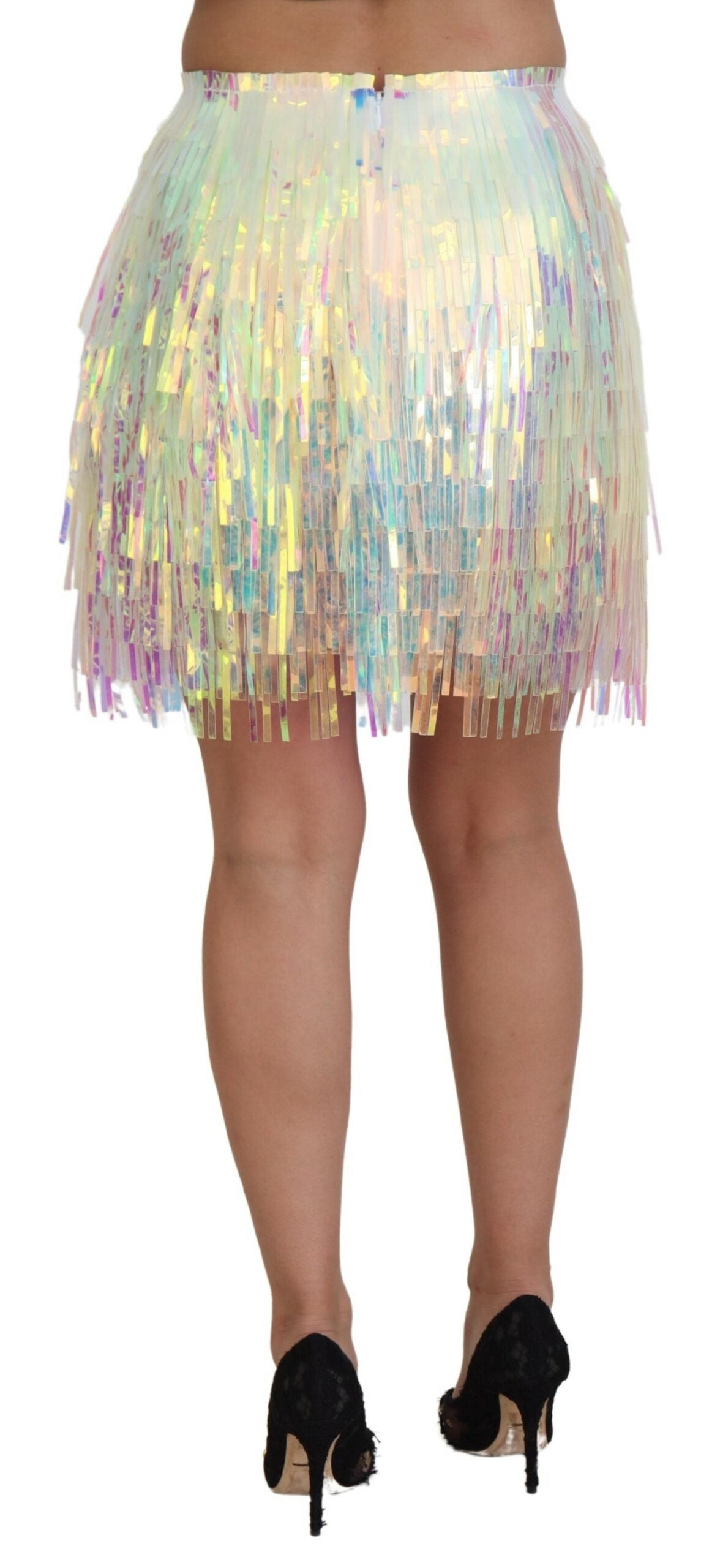 Dolce & Gabbana Multicolor Iridescent Fringed Tulle Skirt