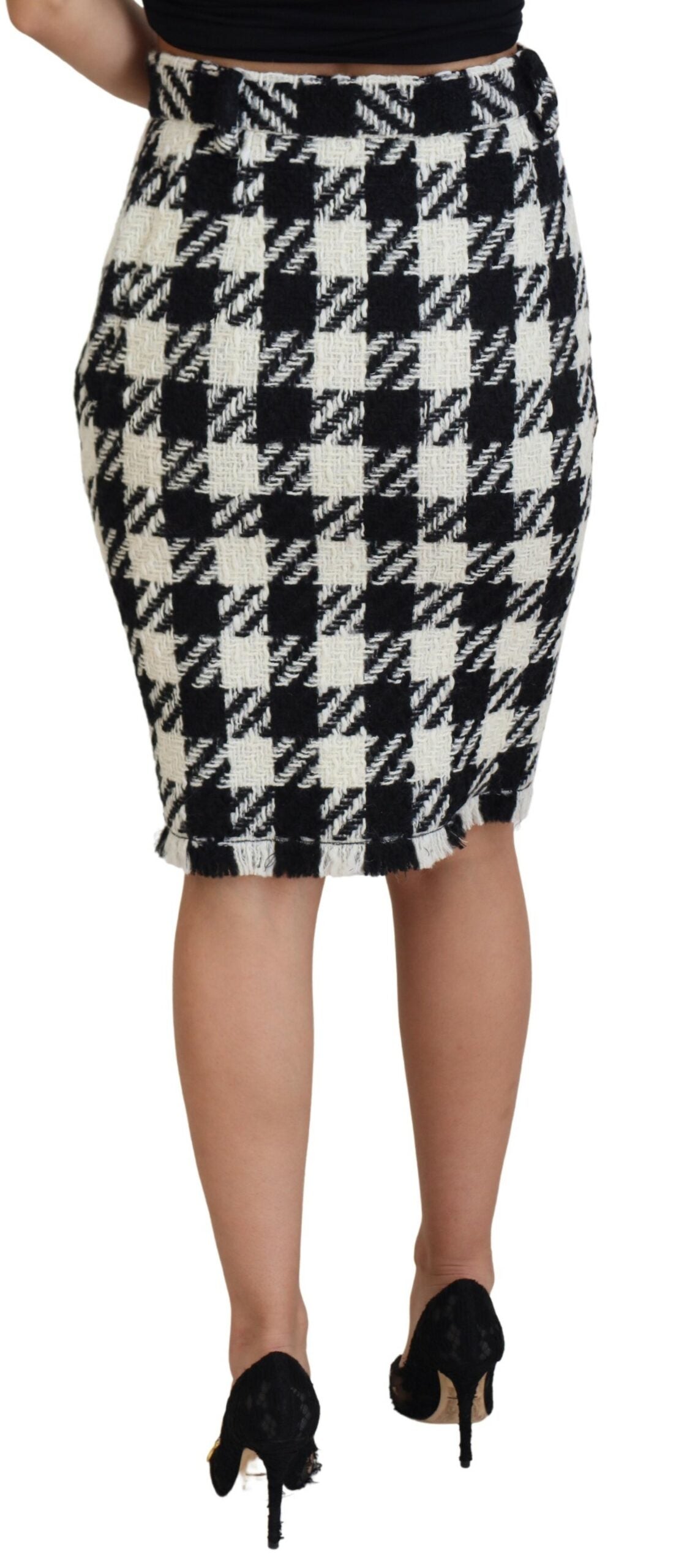 Dolce & Gabbana Black White Houndstooth High Waist Skirt