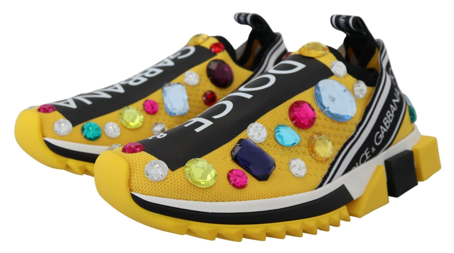 Dolce & Gabbana Yellow Sorrento Crystals Sneakers Shoes