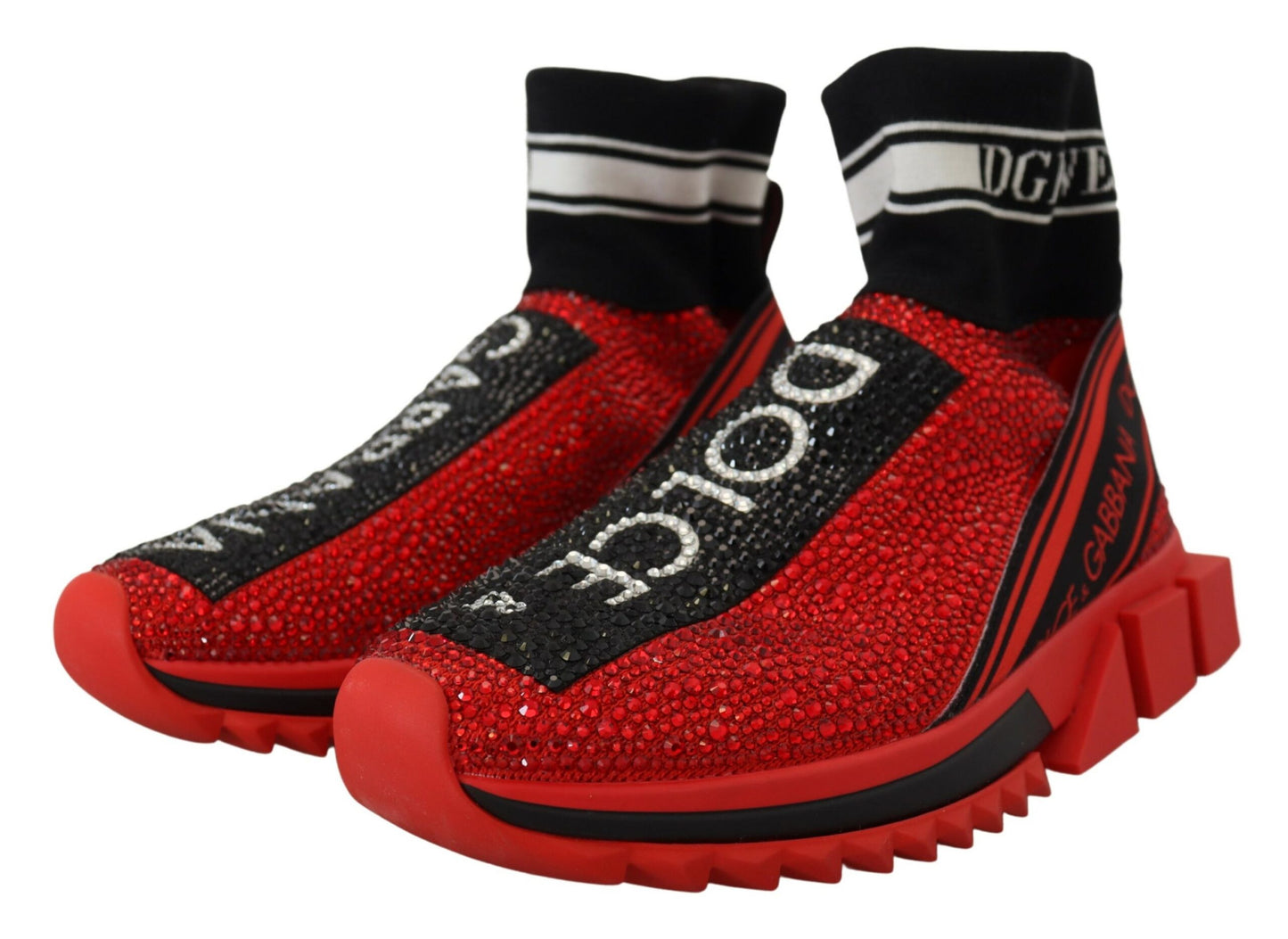 Dolce & Gabbana Red Bling Sorrento Sneakers Socks Shoes