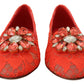 Dolce & Gabbana Red Taormina Lace Crystals Ballet Flats Shoes