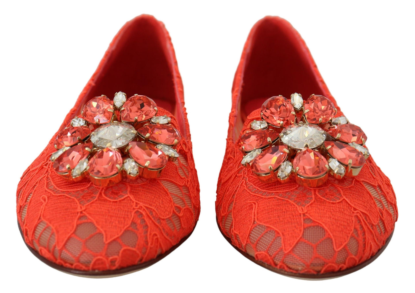 Dolce & Gabbana Red Taormina Lace Crystals Ballet Flats Shoes