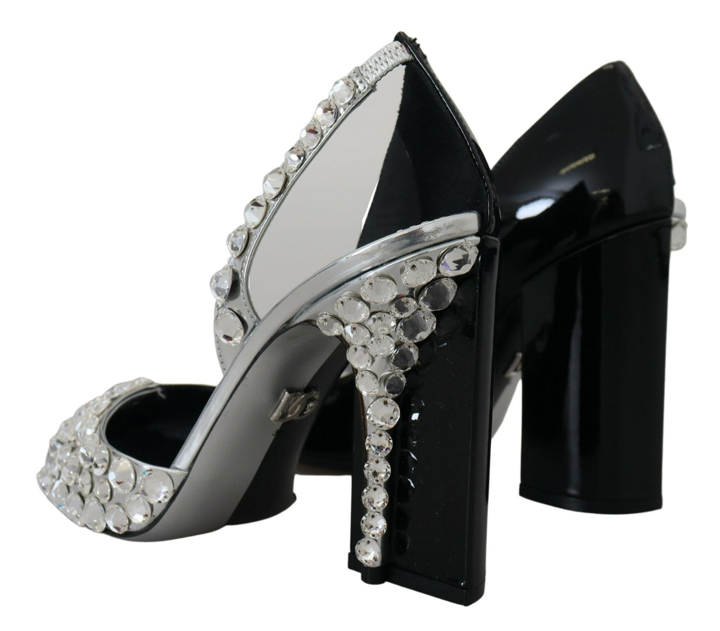 Dolce & Gabbana Black Silver Crystal Double Design High Heels Shoes