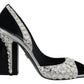 Dolce & Gabbana Black Silver Crystal Double Design High Heels Shoes