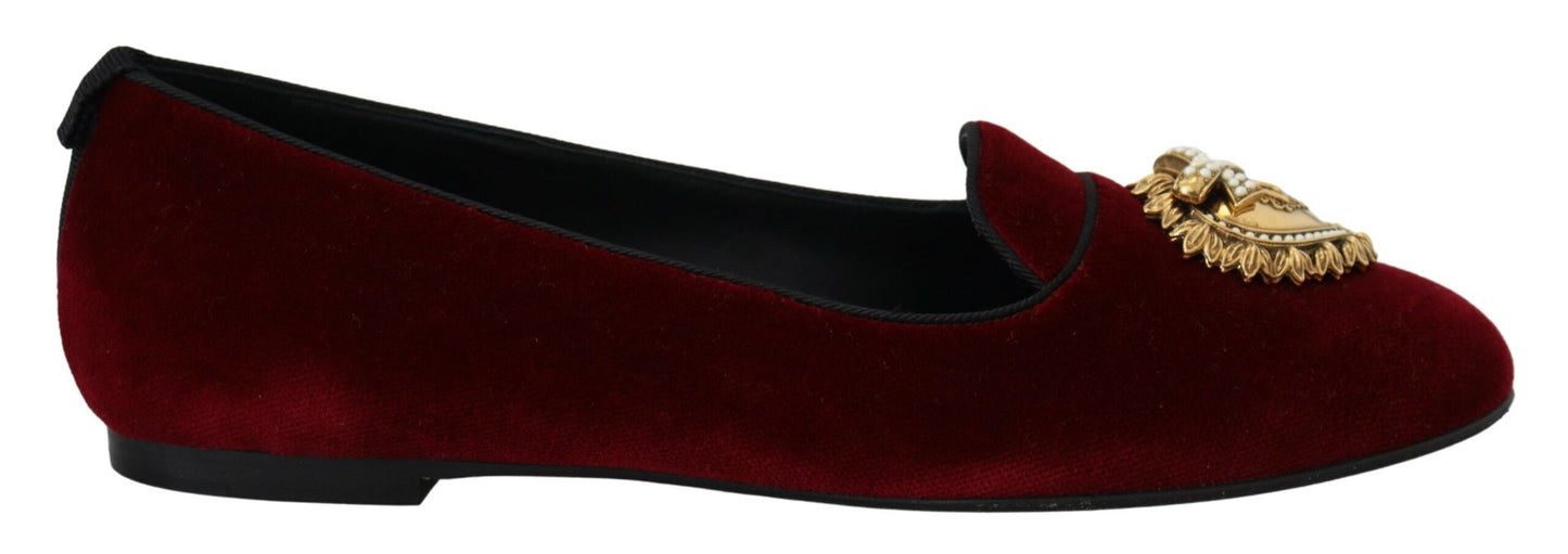 Dolce & Gabbana Bordeaux Velvet Slip-On Loafers Flats Shoes