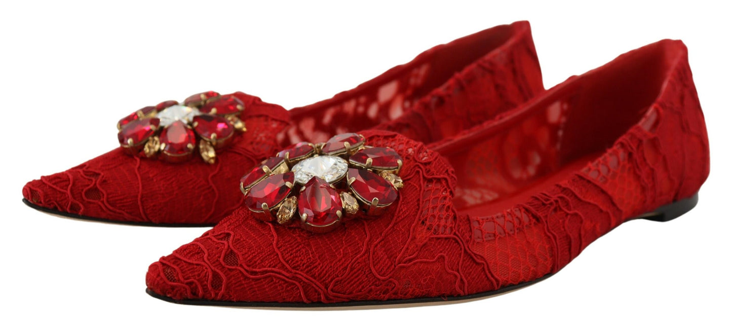 Dolce & Gabbana Red Taormina Crystals Loafers Flats Shoes