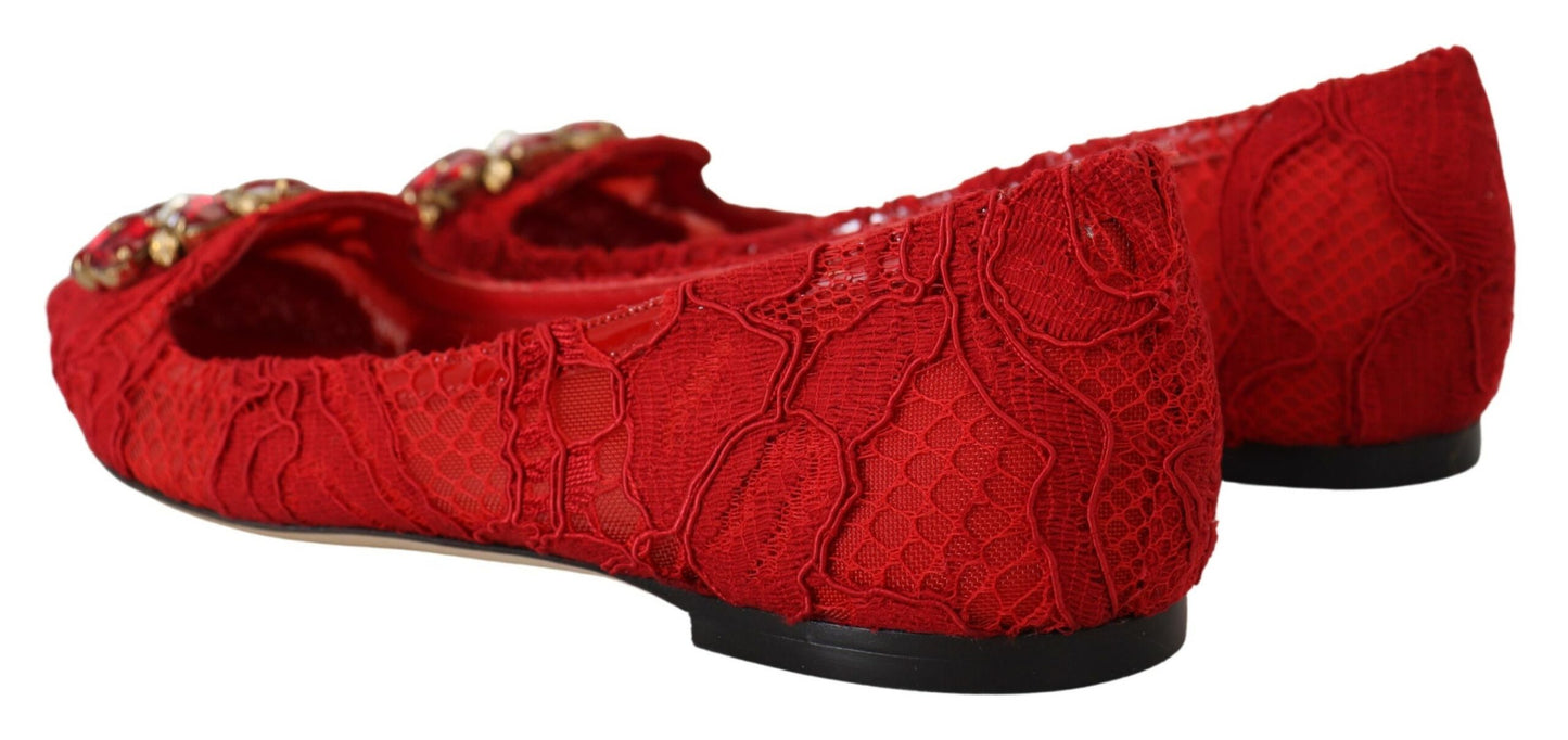 Dolce & Gabbana Red Taormina Crystals Loafers Flats Shoes