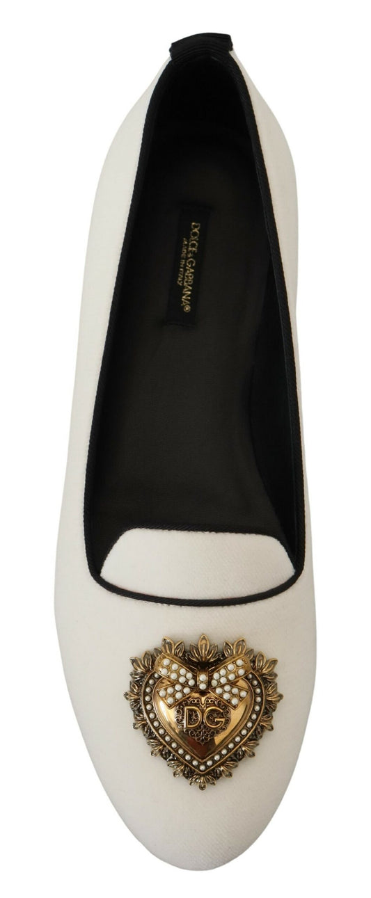 Dolce & Gabbana White Velvet Slip Ons Loafers Flats Shoes