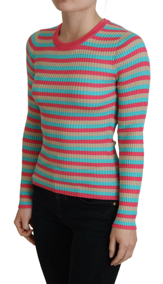 Dolce & Gabbana Multicolor Crewneck Pullover Silk Sweater