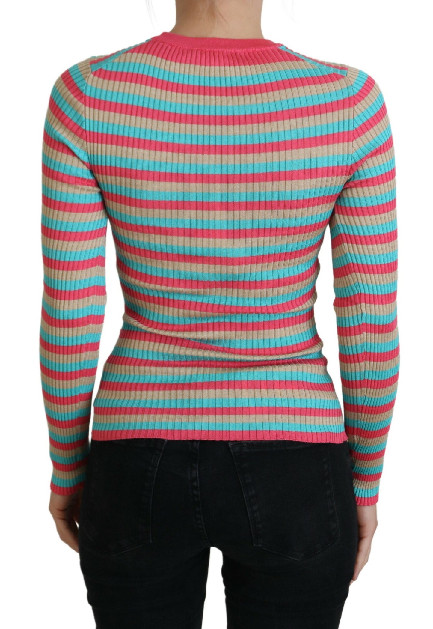 Dolce & Gabbana Multicolor Crewneck Pullover Silk Sweater