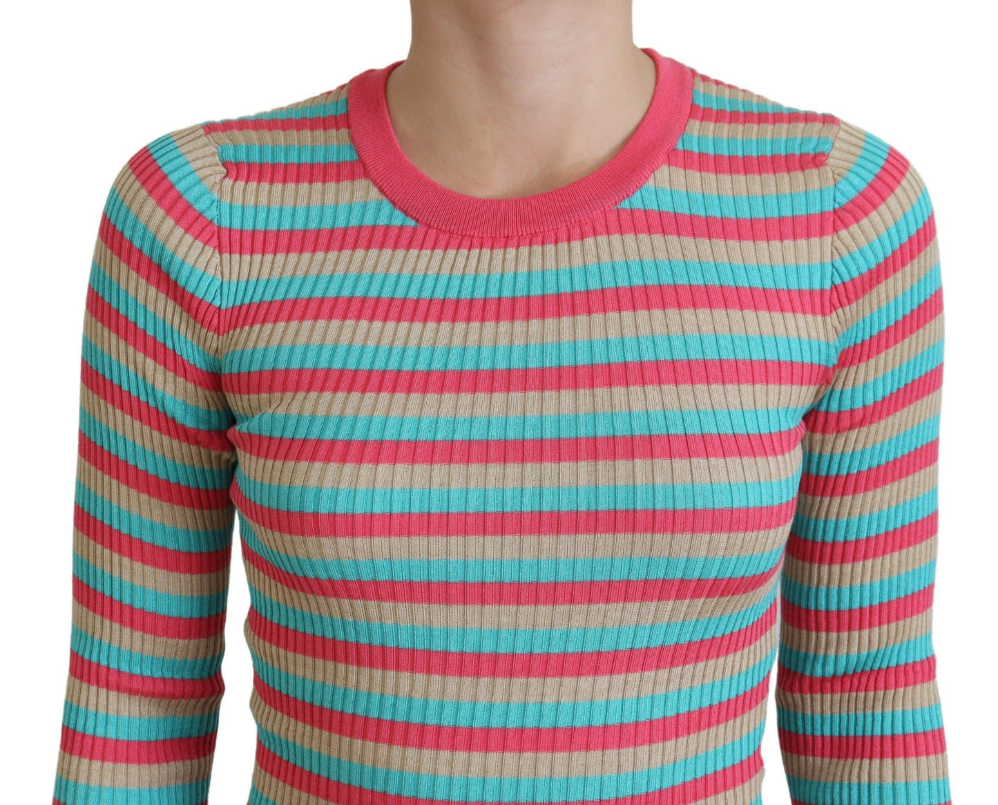 Dolce & Gabbana Multicolor Crewneck Pullover Silk Sweater