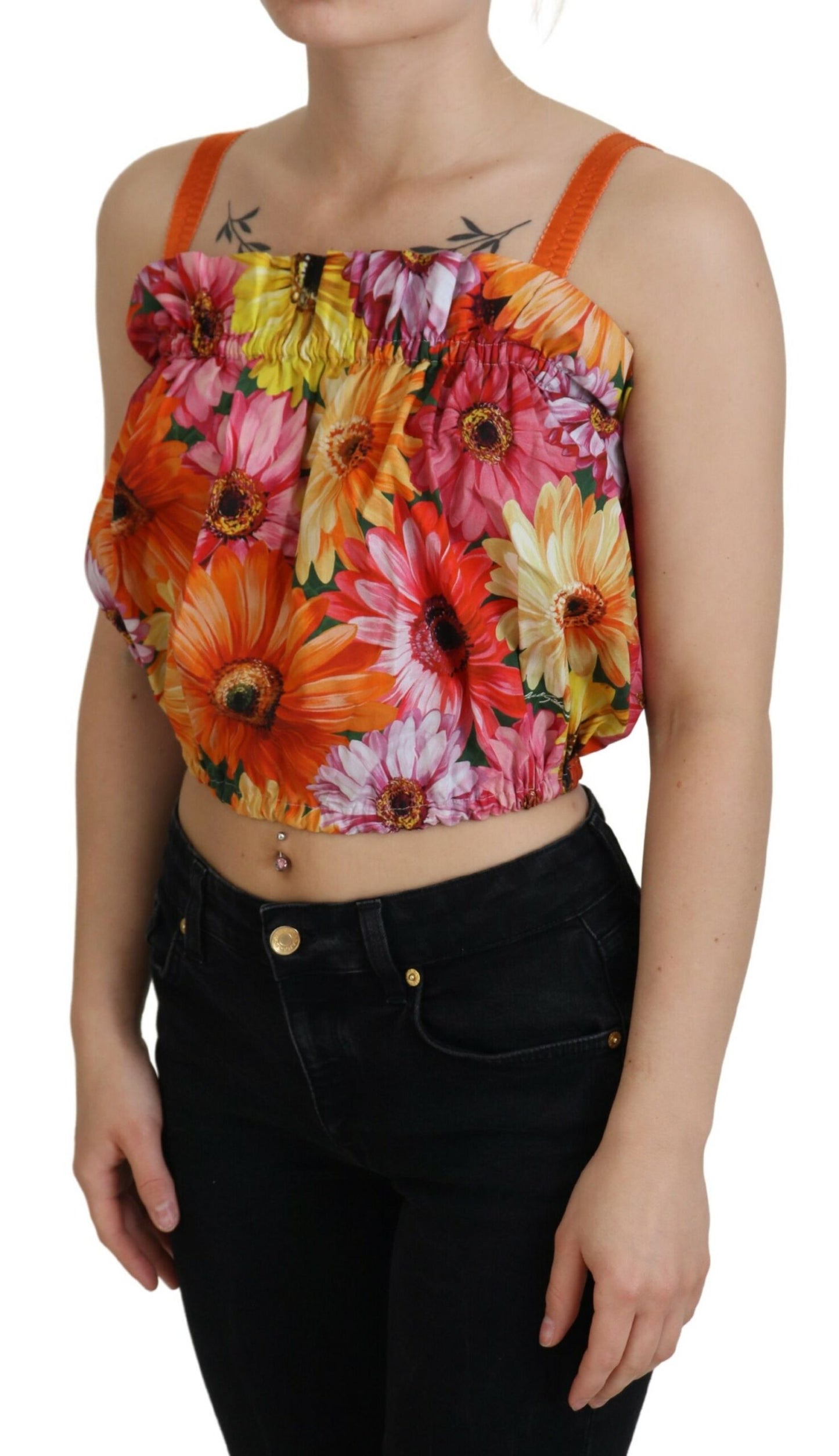 Dolce & Gabbana Blouse Cropped Floral Cotton Tank Top