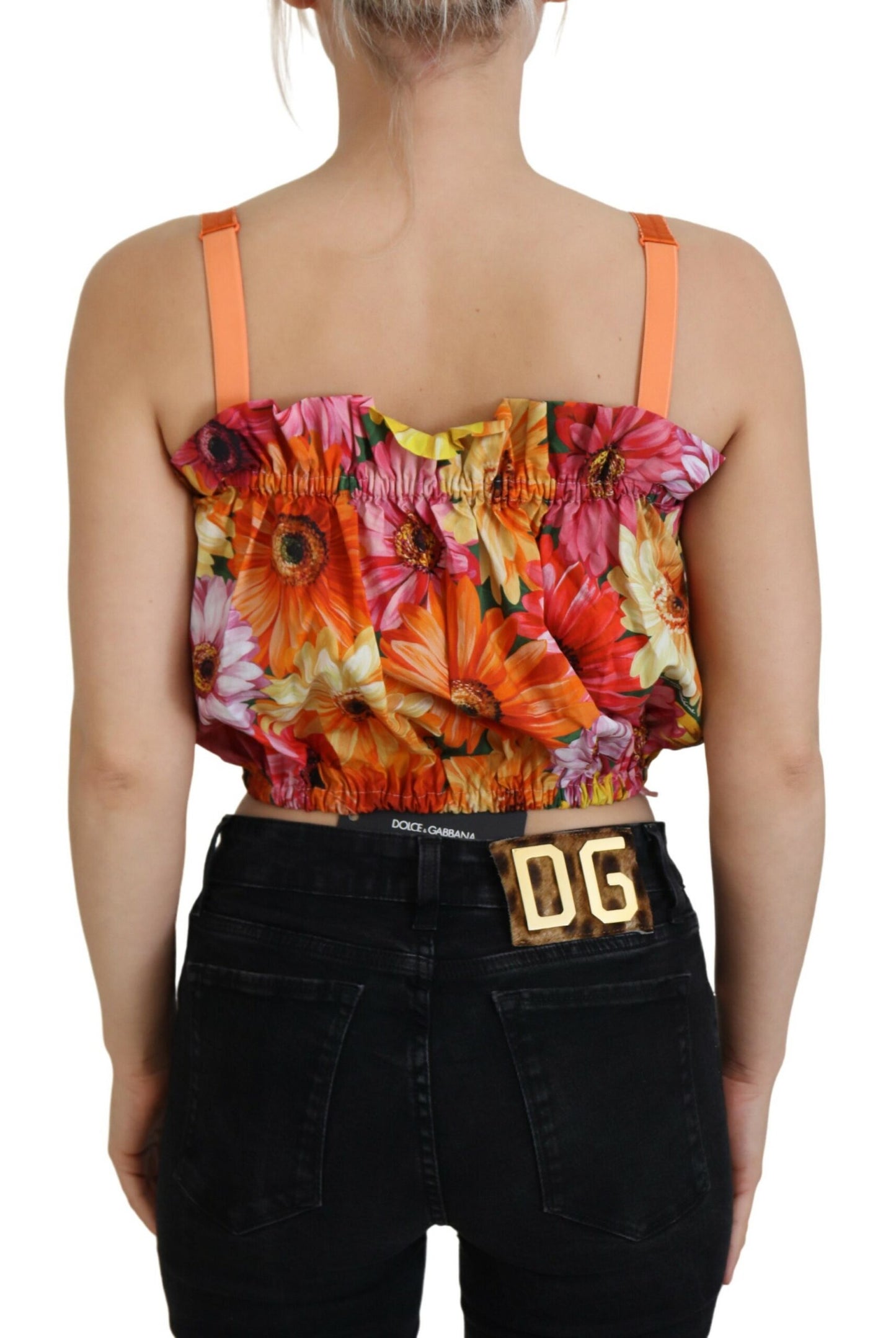 Dolce & Gabbana Blouse Cropped Floral Cotton Tank Top