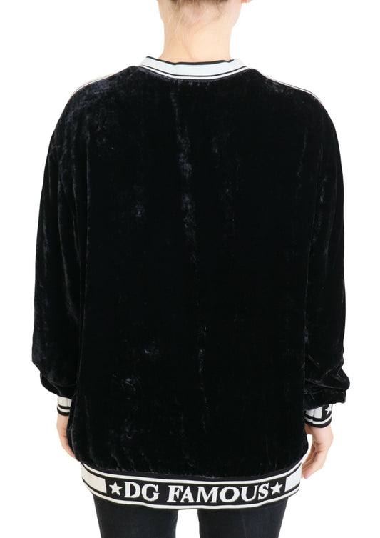 Dolce & Gabbana Black Velvet Crewneck Pullover Sweater