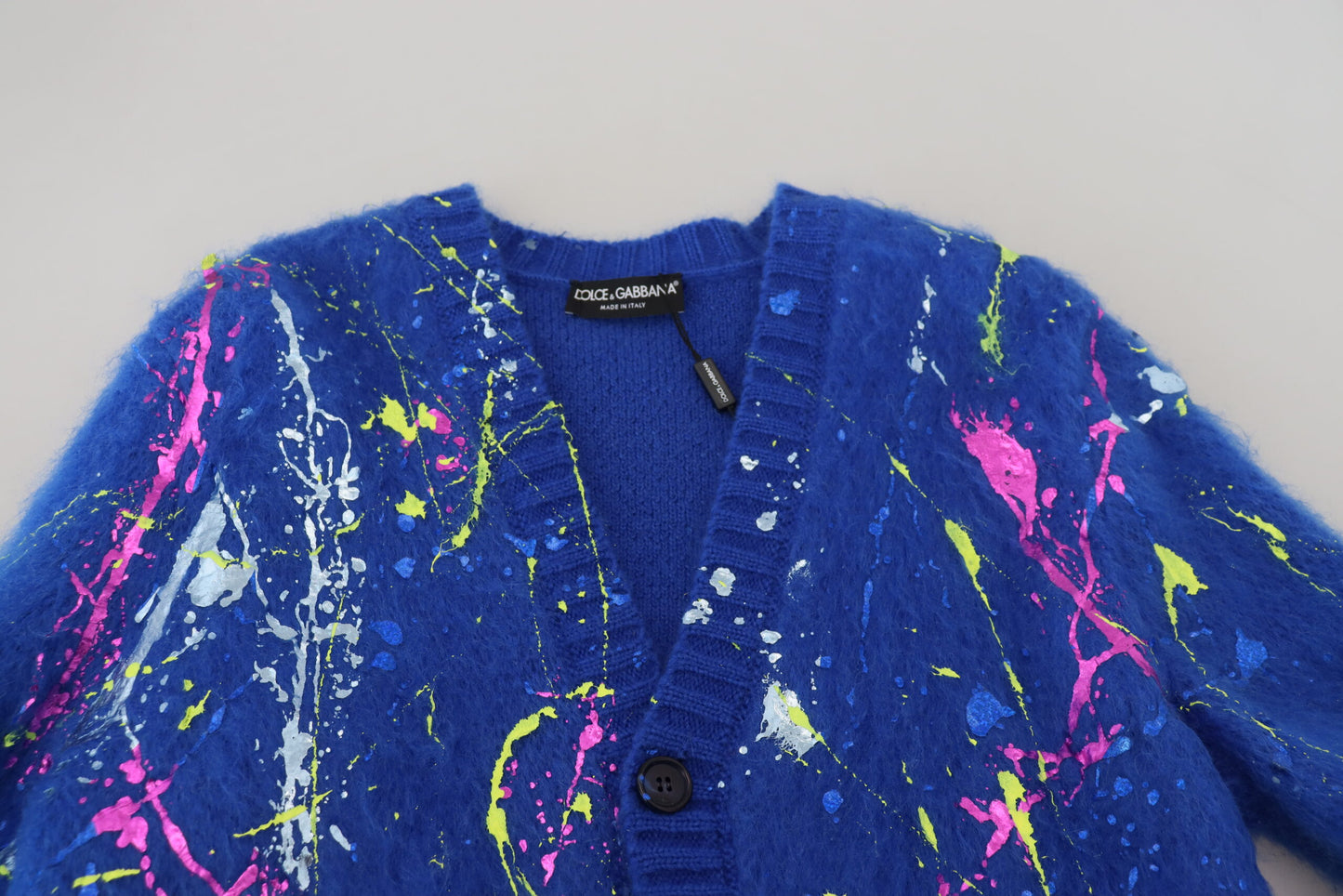 Dolce & Gabbana Blue Color Splash Mohair Cardigan  Sweater