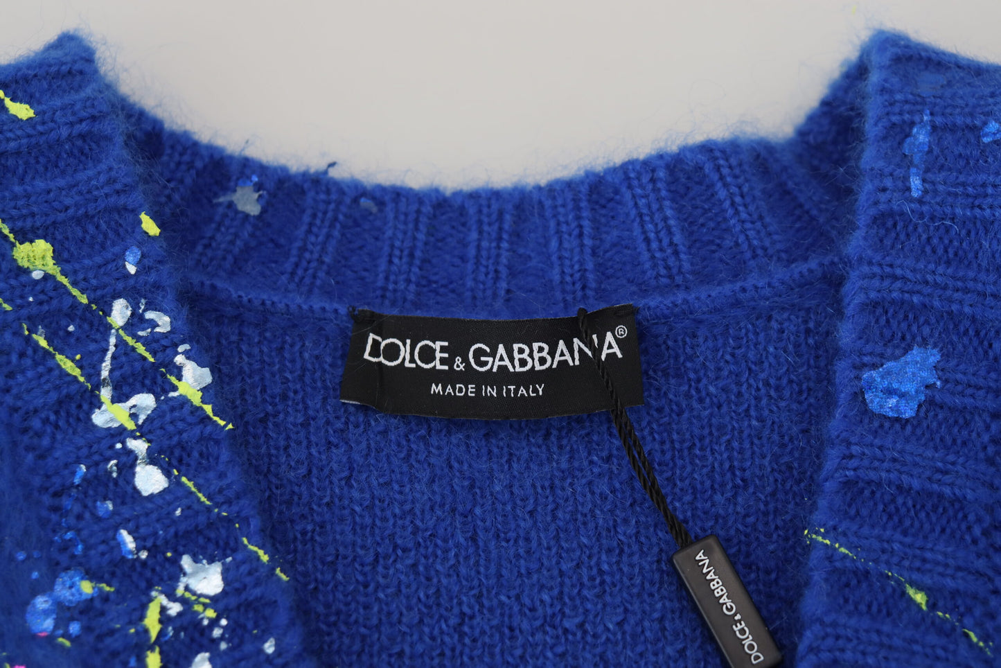 Dolce & Gabbana Blue Color Splash Mohair Cardigan  Sweater