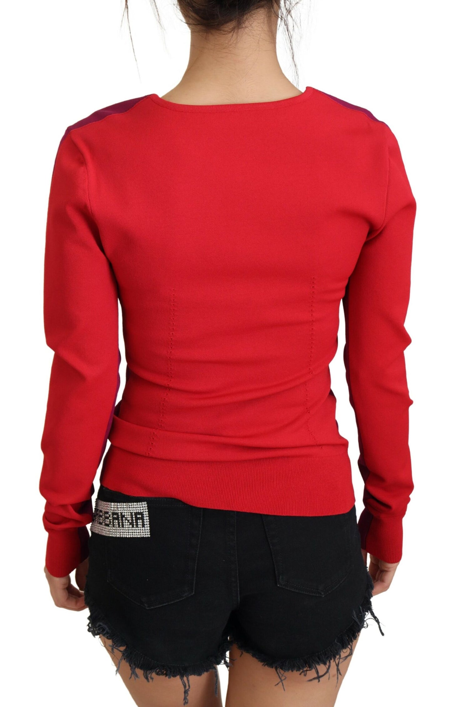 Dolce & Gabbana Purple Red Multicolor Square Neck Pullover Sweater