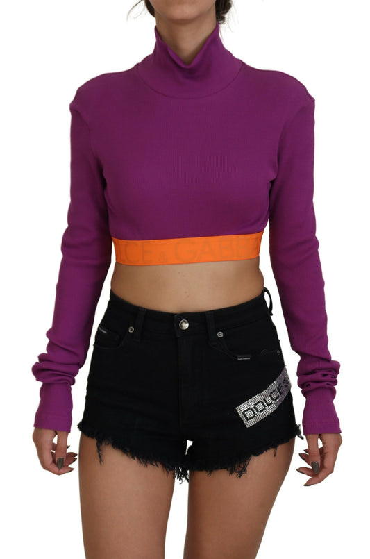 Dolce & Gabbana Purple Turtle Neck Cropped Pullover Sweater