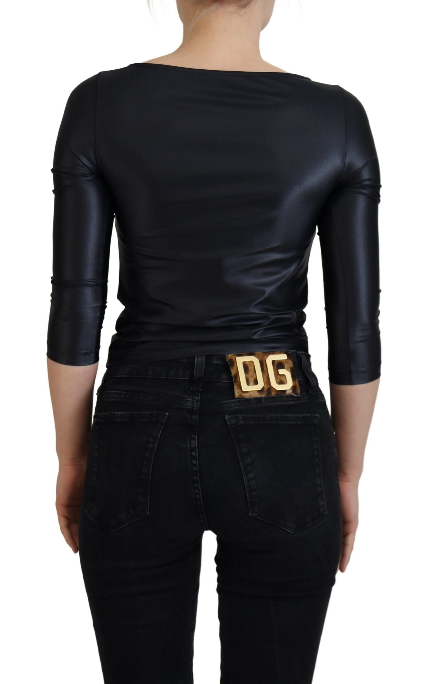 Dolce & Gabbana Black Stretch DG Logo Open Chest Top