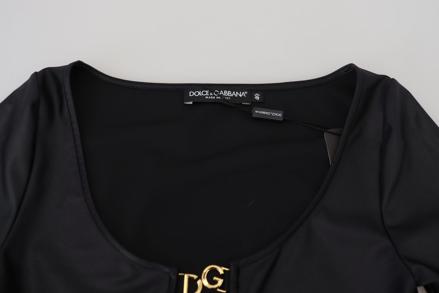 Dolce & Gabbana Black Stretch DG Logo Open Chest Top