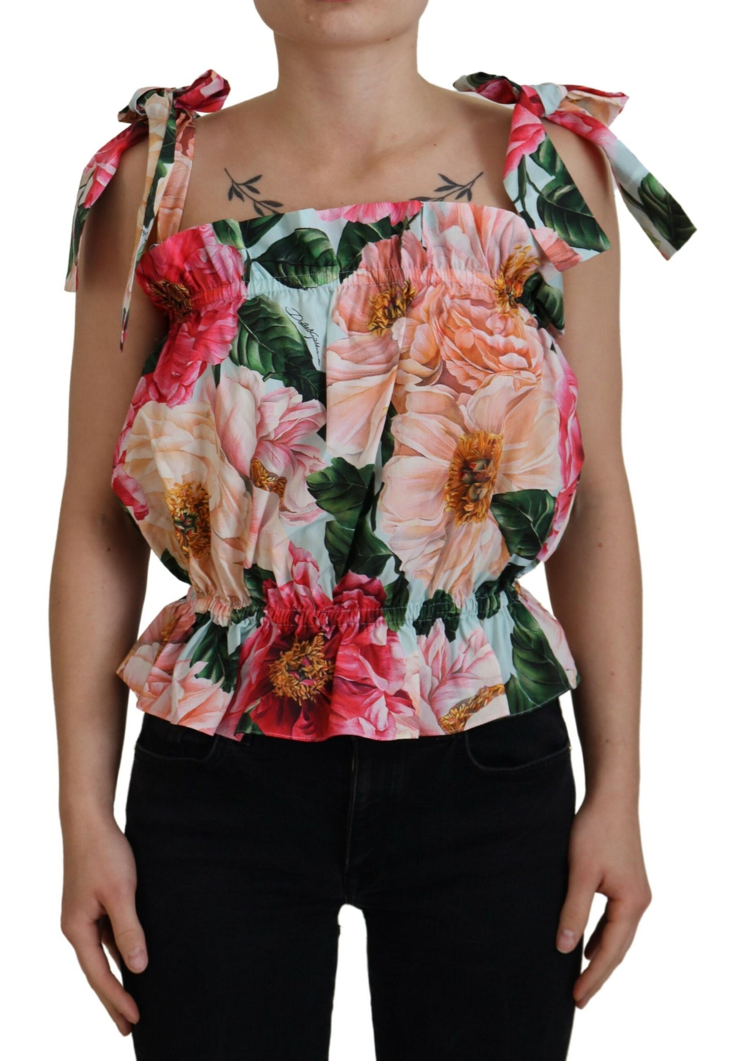 Dolce & Gabbana Multicolor Floral Print Sleeveless Tie Shoulder Top