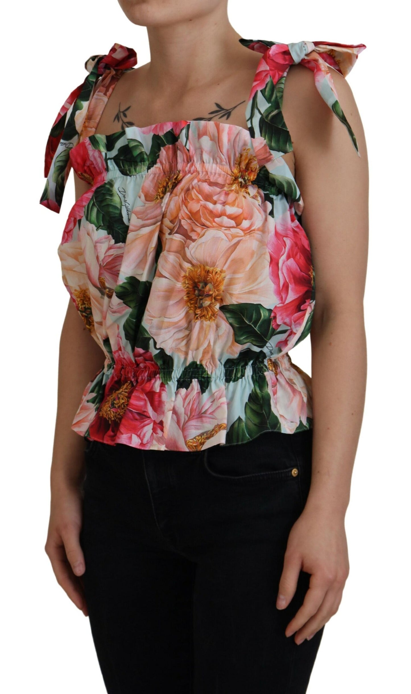 Dolce & Gabbana Multicolor Floral Print Sleeveless Tie Shoulder Top